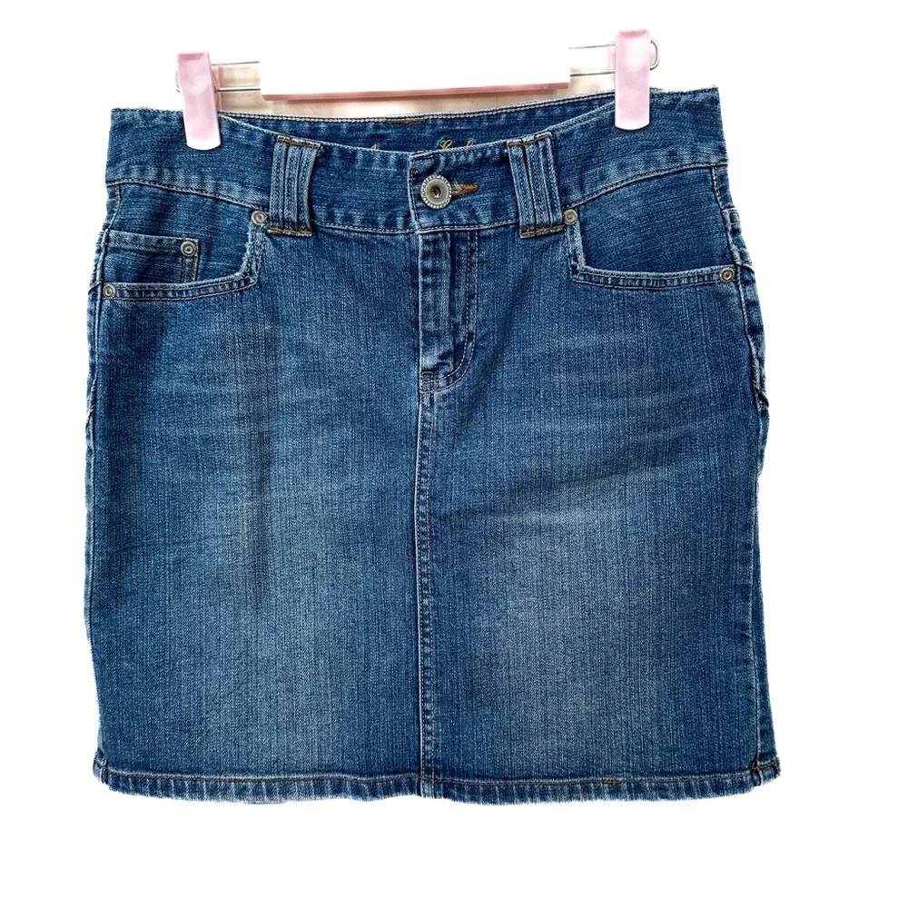 Denim mini skirt, American Eagle, cute seam detail.